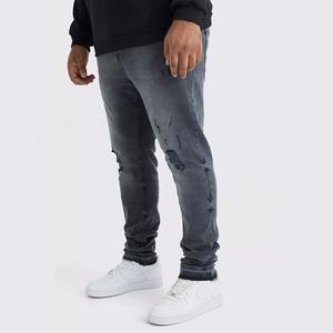 Direct d'usine personnalisé hommes mi coton Denim jean pantalon droit Vintage poussière surdimensionné conception en détresse haute rue Look - Product Image 1