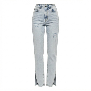 กางเกงยีนส์ขาตรงเอวสูงแบบขาดแต่งริ้วรอยพร้อมรอยฉีกขาด  กางเกงเดนิมผู้หญิง ผ้าฝ้ายระบายอากาศ ใส่สบายๆ สำหรับฤดูร้อน - Product Image 6