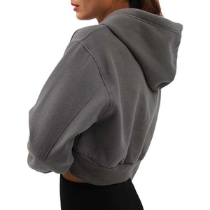 Dernières tendances, meilleure qualité : sweats à capuche courts pour femmes, vêtements décontractés, unis, de couleur unie, sweats à capuche courts pour femmes en gros, 100% coton, coupe ajustée. - Product Image 3