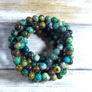 Chakralume Natural Chrysocolla Ball Shape <b>Beaded</b> <b>Bracelet</b> Blue Green for Healing Reiki Energy Jewelry Gift Unisex 8mm - Product Image 5