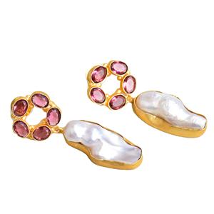 Clous en laiton avec pierres précieuses en gros, perles naturelles, pierres semi-précieuses, laiton plaqué rhodium, design bohème chic, export en gros - Product Image 4