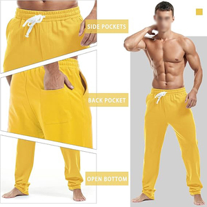 Bright Yellow Men Tapered Jogger Cuffed Sweatpants <b>Drawstring</b> Elastic Waist Casual Soft <b>Trouser</b> - Product Image 4