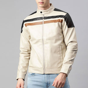 Veste de motard sur mesure de haute qualité pour homme, manteau en cuir tendance, col montant, poches, cuir véritable, veste d'hiver. - Product Image 1