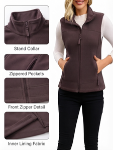 Chaleco polar de invierno para mujer con logotipo personalizado, nuevo, con cremallera, informal, talla grande, sin mangas, personalizado, a bajo precio. - Product Image 6