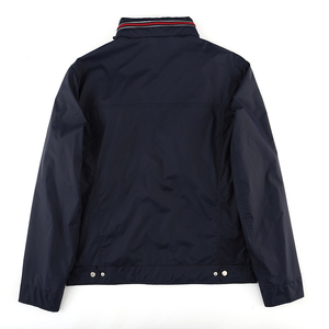 Men's Navy Blue Bomber Jacket Stand Collar <b>Covered</b> <b>Button</b> Closure Breathable Windproof Casual Winter Woolen Polyester Shell - Product Image 2