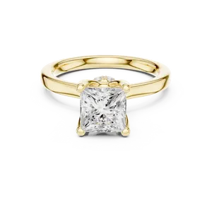 Magnifique bague en or massif avec diamant taille princesse et halo caché, solitaire de laboratoire, bijoux fins unisexes, design glamour - Product Image 1