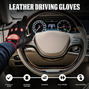 Excellent Quality Leather <b>Driving</b> <b>Gloves</b> Black Red Stitching Breathable Wrist Length Sporty Style For Cycling And <b>Driving</b> - Product Image 3
