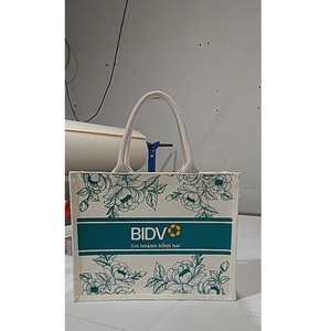 Sac en tissu imitation jute avec poignée en cuir PU, de haute qualité, nouveau, OEM & ODM, 35 x 27 x 13 cm, fermeture ouverte, fabriqué au Vietnam - Product Image 4