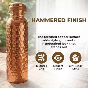 Handmade Copper Water <b>Bottle</b> with Hammered Design Portable Travel Drinkware Traditional Chinese Style Lids Included - Product Image 6