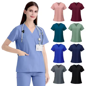 Women's Purple V-Neck Scrub <b>Top</b> Pockets Cotton Polyester Canvas Fabric Hospital Scrub Set GLOWING NEON INDUSTRY Needle Detection - Product Image 5
