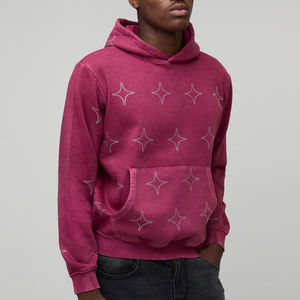 เสื้อฮู้ดสีชมพูสำหรับผู้ชาย พิมพ์ลายดาว ทรงปกติ สไตล์ลำลอง ผ้าฝ้ายถัก ดีไซน์กระเป๋า เหมาะสำหรับฤดูใบไม้ร่วง - Product Image 2