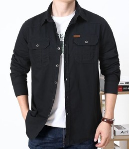 Camiseta Casual de Manga Larga, 100% Algodón Tejido, Lisa, Antiarrugas, Transpirable, Talla Grande, para Otoño - Product Image 2