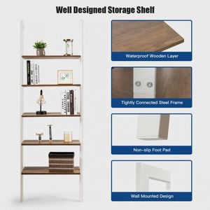 Étagère échelle à 5 niveaux aspect bois avec structure métallique pour la décoration intérieure - Product Image 4