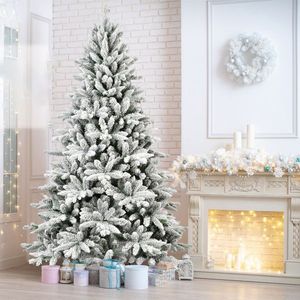 Albero di Natale Artificiale Floccato in PE e PVC da 180 cm con 1100 Punte di Rami e Supporto in Metallo - Product Image 1
