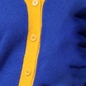 <strong>Women's</strong> <strong>Royal</strong> <strong>Blue</strong> V-Neck <strong>Cardigan</strong> with Yellow Trim Preppy Style Full Sleeve Knit Anti-Pilling Winter Vintage Embroidery - Product Image 3