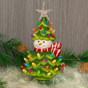 11\" Ceramic Vintage <b>Tabletop</b> Christmas <b>Tree</b> Ornaments Pre-lit Battery Operated 50 Multicolored Lights for Party Decorations - Product Image 1