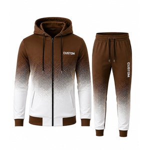 Men Brown <b>White</b> Sublimation <b>Tracksuit</b> Full Sleeve Zipper 100% Polyester 300 Gsm Sporty Sweatshirt Pants Set Breathable - Product Image 1
