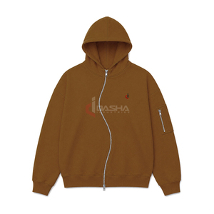 Nueva llegada, sudadera con capucha personalizada para hombre, con cremallera en zigzag, estilo urbano, de algodón, extragrande, con cremallera completa. - Product Image 1