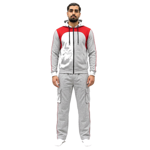 Survêtement streetwear pour homme, color block bordeaux et gris, à capuche, épais, manches longues, avec cordon de serrage, coupe décontractée - Product Image 1