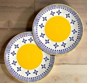 11 Inch Hand-Painted Blue Ceramic Dinner Plate Geometric Floral Stoneware Premium Dishwasher Safe Serving Tableware for Home - Product Image 1