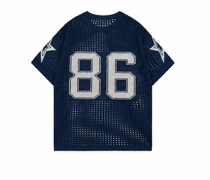 เสื้อยืดโอเวอร์ไซส์ถักสีเขียวพร้อมหมายเลข 86 และลายดาวแขนสั้นคอกลมระบายอากาศได้สไตล์สตรีทเสื้อผู้ชาย - Product Image 5