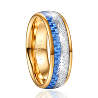 Bague en carbure de tungstène doré avec incrustation de fibre de carbone bleue et flèche de météorite, alliance bombée de 8 mm, bijoux de luxe en gros