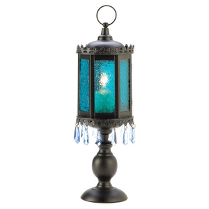 Black Blue Crystal <b>Lantern</b> Decorative Table <b>Lamp</b> Moroccan Glamour Celestial Sophistication - Product Image 1