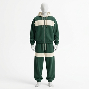 Ensemble de survêtement pour homme en coton tricoté respirant de haute qualité, avec fermeture éclair, 350g, sweat-shirt et pantalon de jogging - Product Image 1
