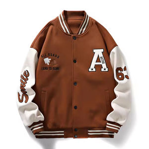 Custom Unisex Oversized Varsity Letterman <b>Jacket</b> Streetwear <b>Vintage</b> Brown Embroidered Patchwork Baseball <b>Bomber</b> <b>Jackets</b> - Product Image 1