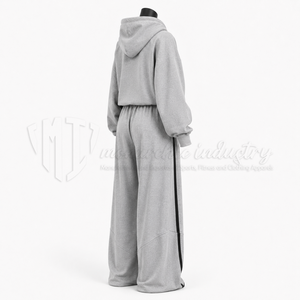 Ensemble de survêtement 2 pièces pour femme, gris, avec sweat à capuche et pantalon de survêtement à jambes larges, rayures contrastées, style streetwear décontracté, ensemble assorti, vente en gros - Product Image 5