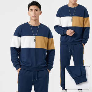 Ensemble de survêtement unisexe écologique à blocs de couleur unie, sweat-shirt à col rond à manches longues et pantalon de jogging à cordon de serrage, décontracté pour l'hiver - Product Image 4