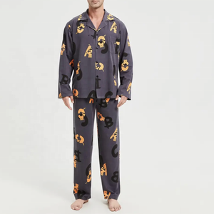 Ensemble de nuit en coton imprimé pour hommes, ensemble de pyjamas en jersey tricoté à col rond, lot de 2, vêtements de nuit en tissu éponge, motif imprimé unique - Product Image 5