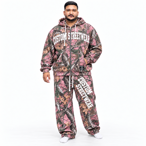 Heavyweight <b>camouflage</b> Printed <b>Tracksuit</b> Unisex Zip Hooded Sweatshirt Loose Fit Pants Custom Streetwear Two Piece Fleece Winter - Product Image 1