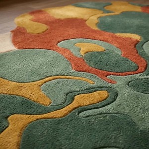 Organic Shape Area Rug Abstract Irregular Modern Tufted Green Terracotta Mustard Cream Contemporary Living Room Bedroom Carpet - Product Image 4