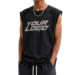 Wholesale High Quality Custom Logo Vintage Washed Ripped <b>Muscle</b> <b>T</b>-<b>Shirt</b> Men Distressed Sleeveless Tank Top Gym Workout Casual - Product Image 2