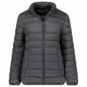 Veste matelassée noire à capuche pour homme, coupe-vent, col montant, fermeture éclair, doublure polaire, rembourrage en polyester, tenue décontractée pour l'hiver - Product Image 4