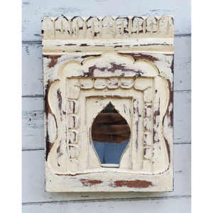 Juego de 6 espejos de decoración artesanales de madera con acabado desgastado blanco - Product Image 4