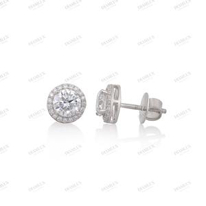 Boucles d'oreilles clous solitaires rondes en or blanc, bijoux classiques pour femmes, plaqué argent, au meilleur prix - Product Image 3