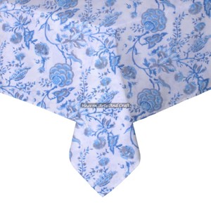 100% Cotton Hand Block Printed <b>Tablecloth</b> Custom Size <b>Square</b> Banquet Cloth with Woven Fabric Technique for Weddings - Product Image 3