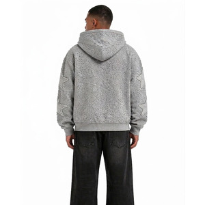 Sweat-shirts pour hommes en molleton de coton, style streetwear personnalisé, avec appliques brodées et strass sur toute la surface, style Y2K, poids lourd, OEM - Product Image 3