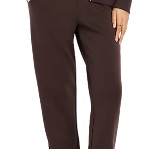 Women Dark Brown Fleece Sweatpants Elastic Waist Straight Leg Relaxed Fit Casual <b>Winter</b> Lounge <b>Trousers</b> with Pockets - Product Image 5