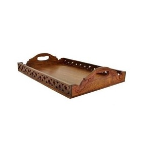 Plateau rectangulaire en bois d'acacia massif de qualité supérieure avec rebord incurvé - Product Image 4