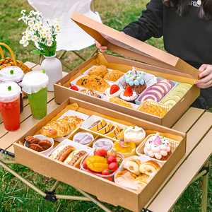 <b>Large</b> Kraft Dessert <b>Gift</b> <b>Box</b> with Window Custom Printed Bakery Picnic Food Packaging Manufacturer - Product Image 1