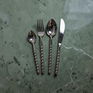 Silver Plated Cutlery Set With Long Beaded Handles <b>Mirror</b> Finish Modern Design Durable Metal Dinner Utensils For Wedding Use - Product Image 4