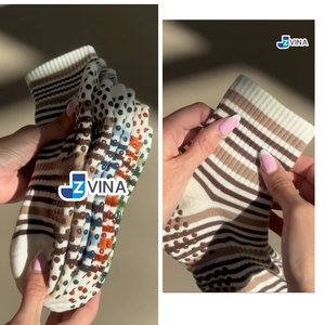 JZVINA <b>Women</b> Non Slip Grip <b>Socks</b> Jacquard Knitted Striped <b>Ankle</b> Athletic Yoga Pilates Barre Indoor - Product Image 5
