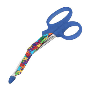 Tijeras Quirúrgicas con Mango Azul y Diseño de Rompecabezas, Instrumento Médico Manual con Acabado Impreso - Product Image 1