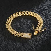 Bracelet Chaîne Maille Cubaine en Acier Inoxydable 316 Plaqué Argent/Or avec Strass en Cristal, Unisexe, Style Hiphop, Sertissage Canal, Bijou Cadeau
