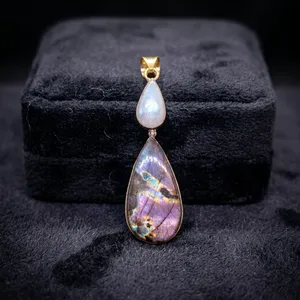 Pendentif en laiton opale labradorite violette, pendentif bijou en pierre précieuse à éclat violet, sertissage en laiton personnalisé, fabrication de bijoux en gros - Product Image 4