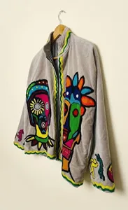 Veste en velours kaki de qualité supérieure, brodée de fleurs, motif Suzani, manches longues, col montant, style bohème, manteau d'hiver pour femmes - Product Image 2