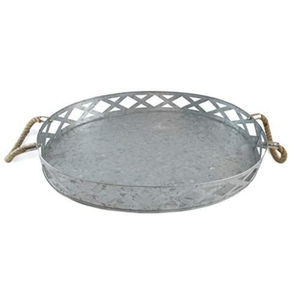 Bandeja de Servir Rectangular de Metal Galvanizado Rústico con Asas de Madera, Juego de 2 Bandejas Vintage para Servir Comida y Bebidas Estilo Granja - Product Image 6